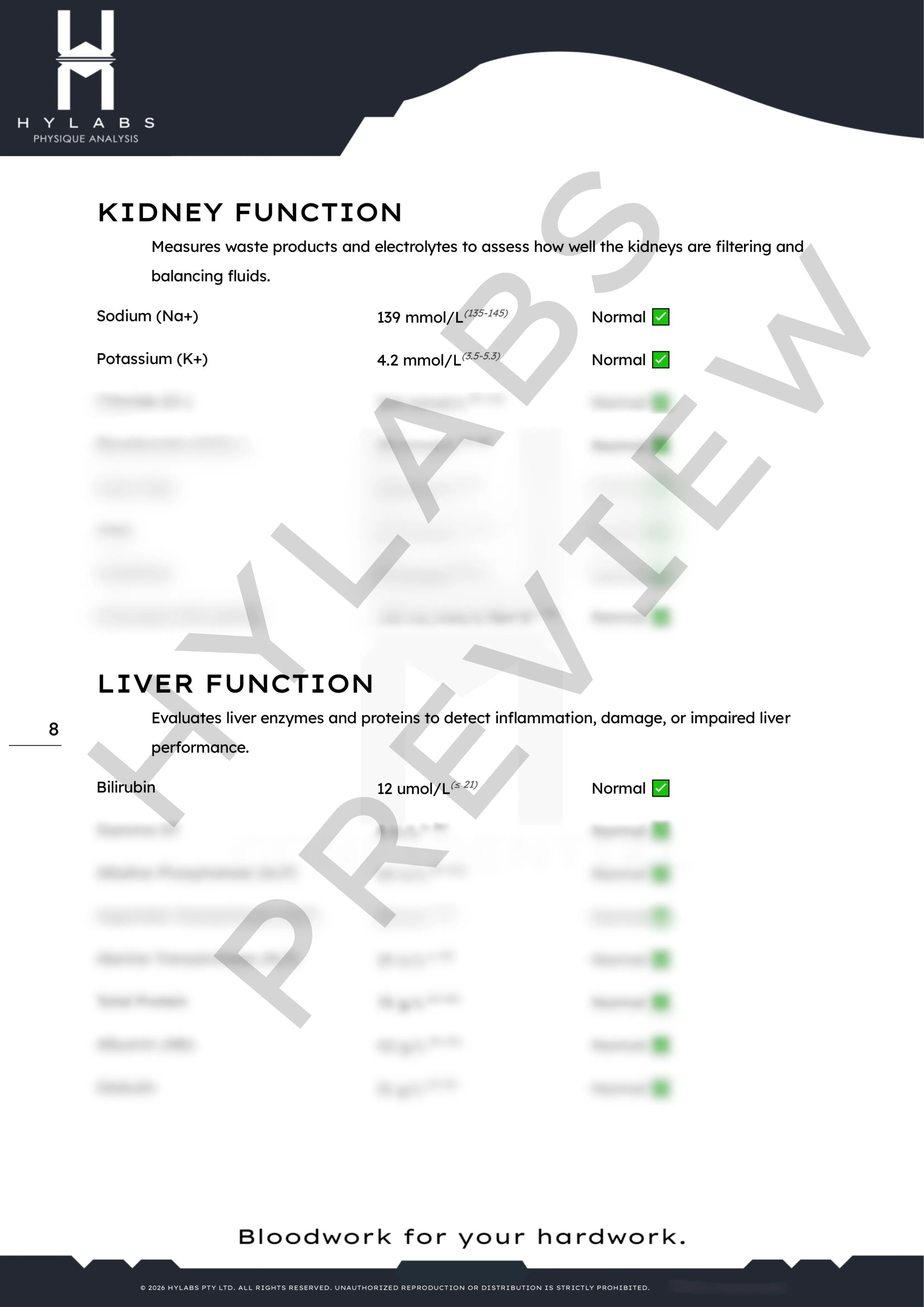Sample blood panel analysis report page 3